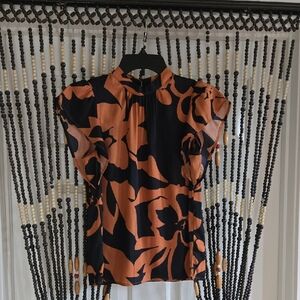 Nine West Black and Orange Floral Blouse